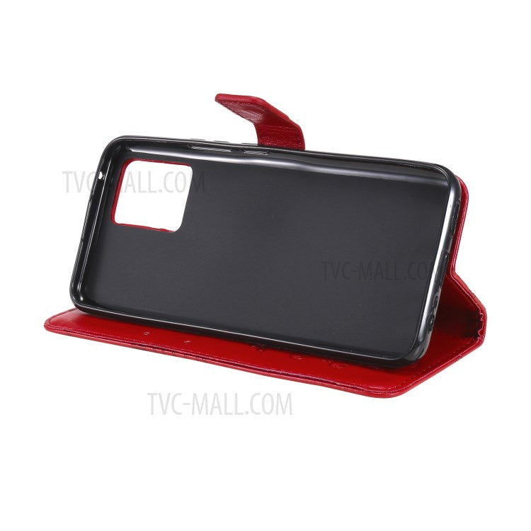 KT Imprinting Flower Series-2 Imprint Butterflies Pattern Wallet Stand Leather Phone Covering Case for Realme 8 / Realme 8 Pro 4G - Red