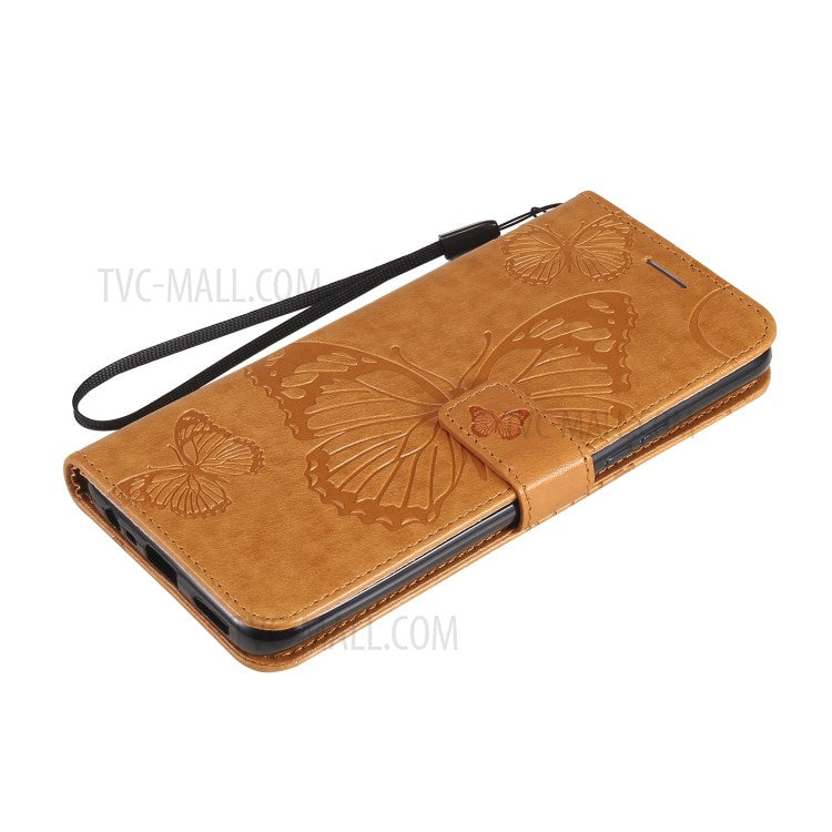 KT Imprinting Flower Series-2 Imprint Butterflies Pattern Wallet Stand Leather Phone Covering Case for Realme 8 / Realme 8 Pro 4G - Yellow