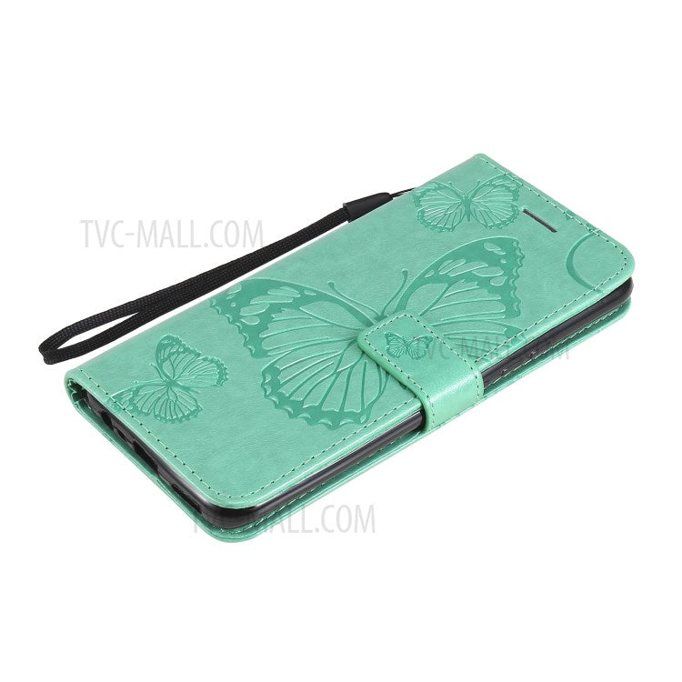 KT Imprinting Flower Series-2 Imprint Butterflies Pattern Wallet Stand Leather Phone Covering Case for Realme 8 / Realme 8 Pro 4G - Green