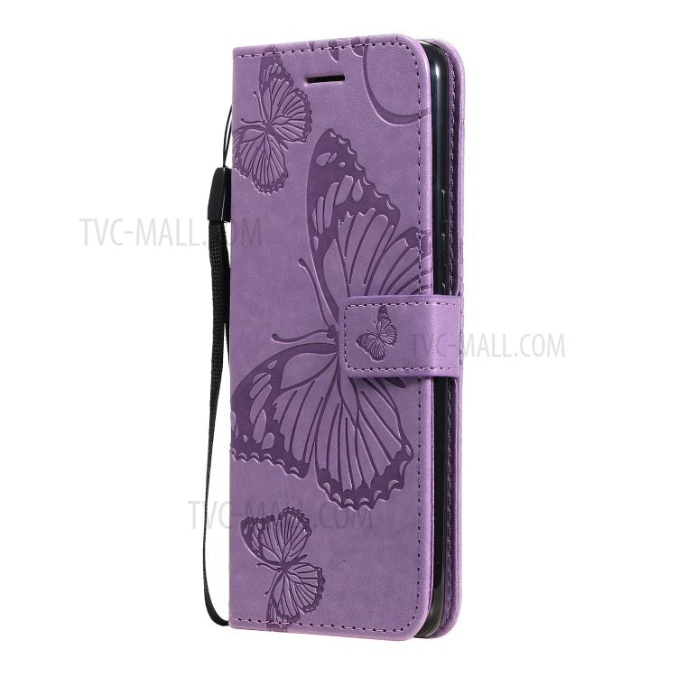 KT Imprinting Flower Series-2 Imprint Butterflies Pattern Wallet Stand Leather Phone Covering Case for Realme 8 / Realme 8 Pro 4G - Purple