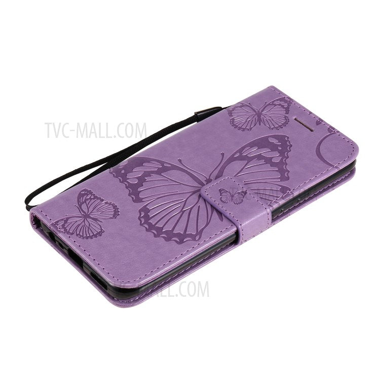 KT Imprinting Flower Series-2 Imprint Butterflies Pattern Wallet Stand Leather Phone Covering Case for Realme 8 / Realme 8 Pro 4G - Purple