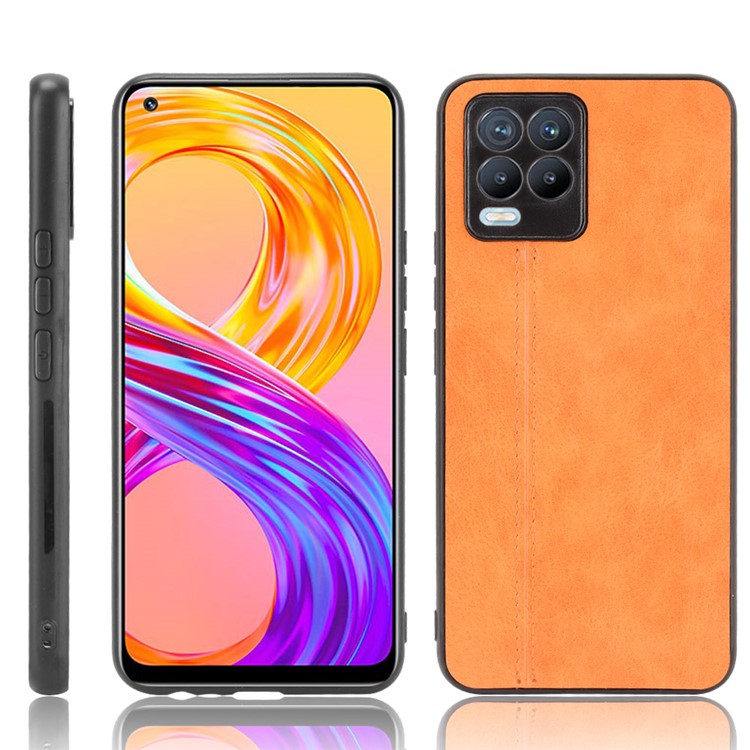 PC+TPU PU Leather Coated Stitching Line Design Phone Protection Case for Realme 8/8 Pro 4G - Yellow