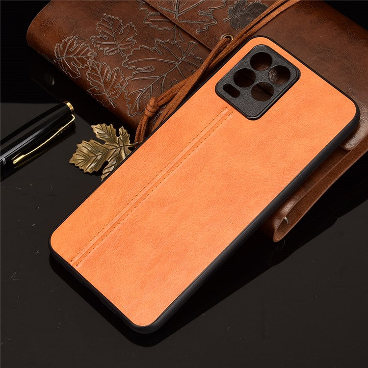 PC+TPU PU Leather Coated Stitching Line Design Phone Protection Case for Realme 8/8 Pro 4G - Yellow