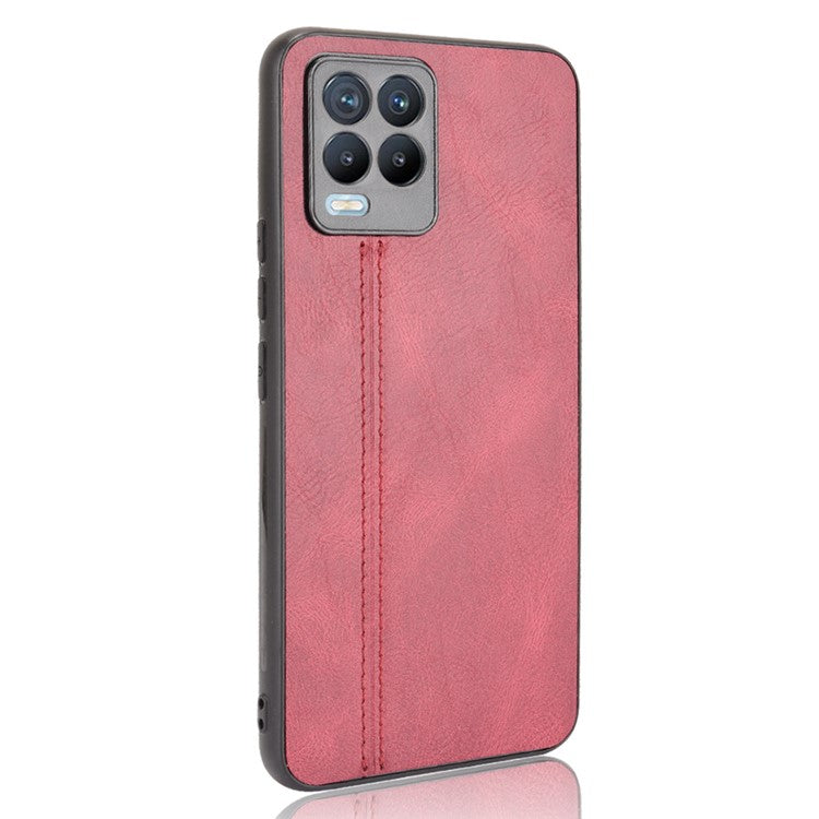 PC+TPU PU Leather Coated Stitching Line Design Phone Protection Case for Realme 8/8 Pro 4G - Red