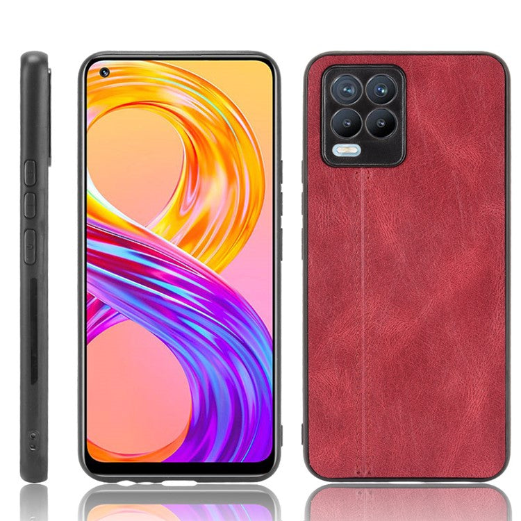 PC+TPU PU Leather Coated Stitching Line Design Phone Protection Case for Realme 8/8 Pro 4G - Red