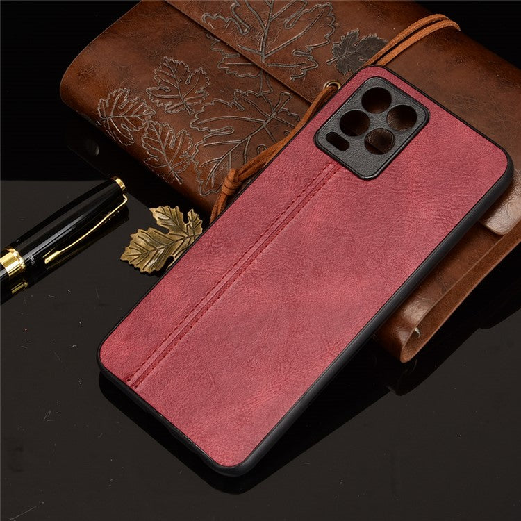 PC+TPU PU Leather Coated Stitching Line Design Phone Protection Case for Realme 8/8 Pro 4G - Red