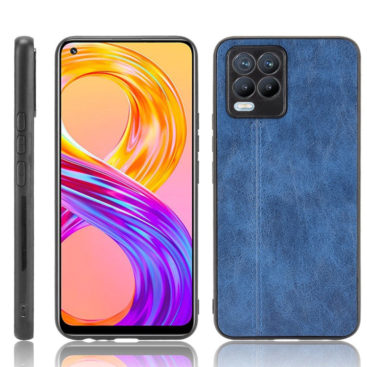 PC+TPU PU Leather Coated Stitching Line Design Phone Protection Case for Realme 8/8 Pro 4G - Blue