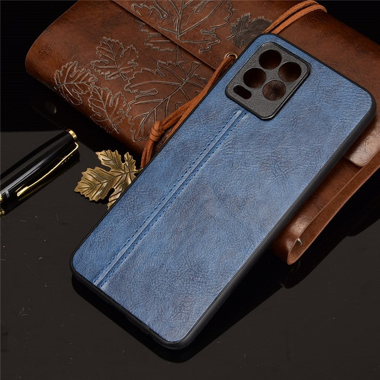 PC+TPU PU Leather Coated Stitching Line Design Phone Protection Case for Realme 8/8 Pro 4G - Blue