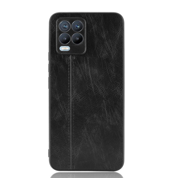 PC+TPU PU Leather Coated Stitching Line Design Phone Protection Case for Realme 8/8 Pro 4G - Black
