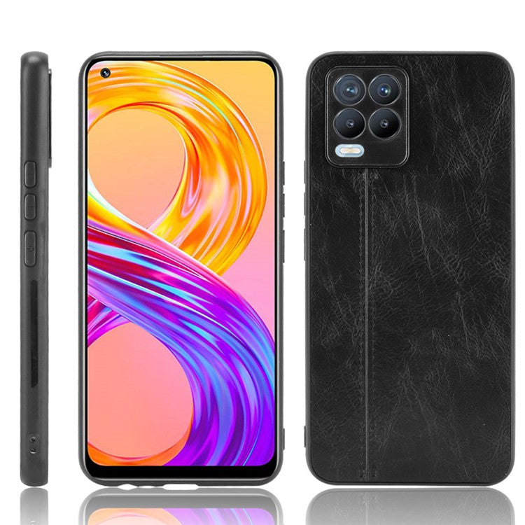 PC+TPU PU Leather Coated Stitching Line Design Phone Protection Case for Realme 8/8 Pro 4G - Black