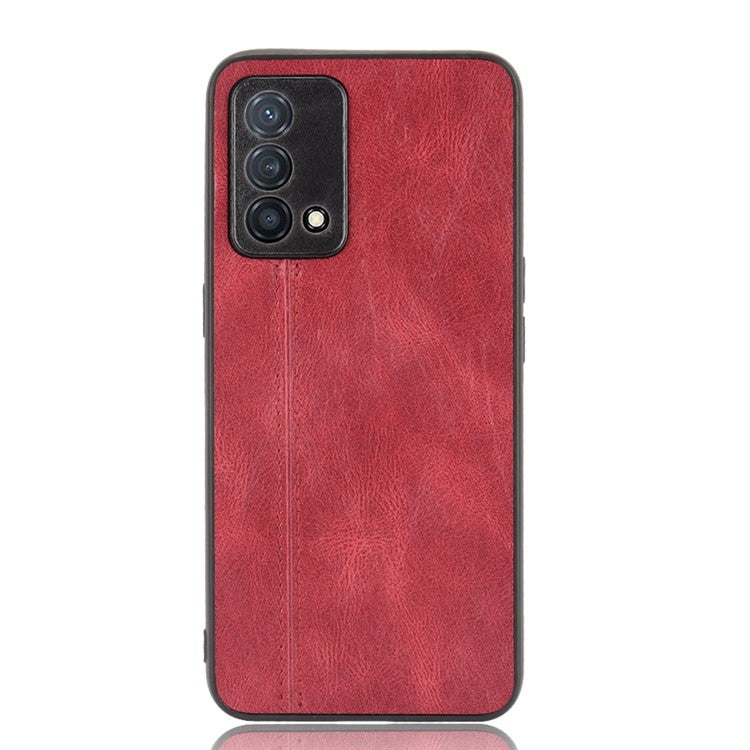 Stitching Line Design PU Leather Coated PC+TPU Protective Cell Phone Back Case for Oppo K9 - Red