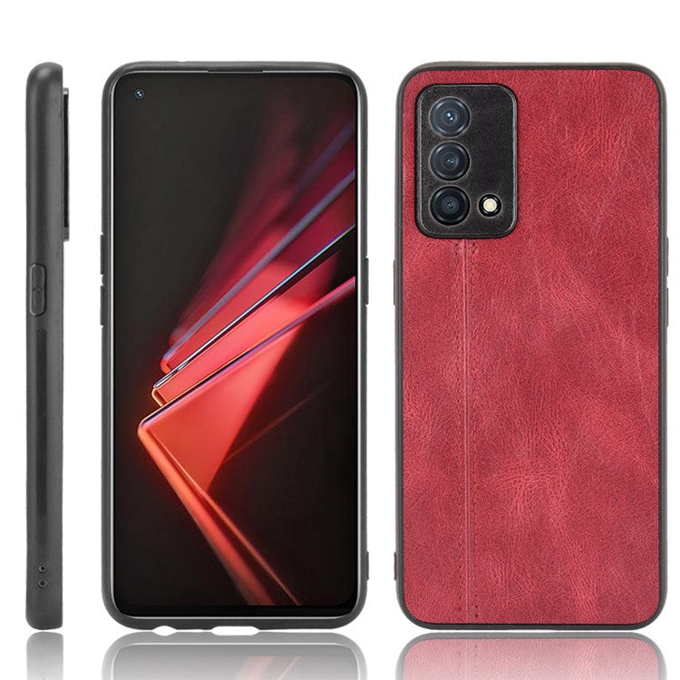 Stitching Line Design PU Leather Coated PC+TPU Protective Cell Phone Back Case for Oppo K9 - Red