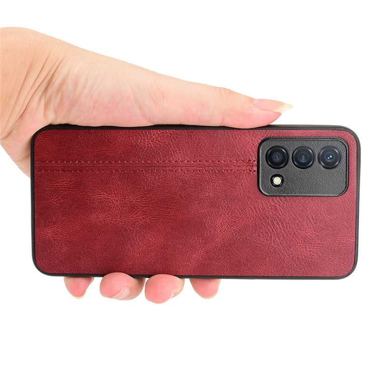 Stitching Line Design PU Leather Coated PC+TPU Protective Cell Phone Back Case for Oppo K9 - Red