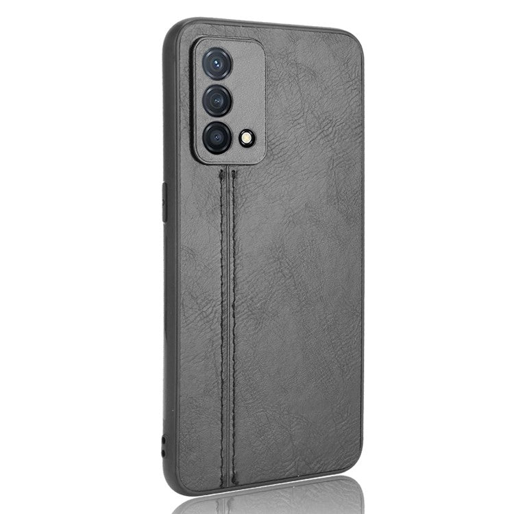 Stitching Line Design PU Leather Coated PC+TPU Protective Cell Phone Back Case for Oppo K9 - Black