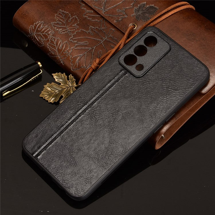 Stitching Line Design PU Leather Coated PC+TPU Protective Cell Phone Back Case for Oppo K9 - Black