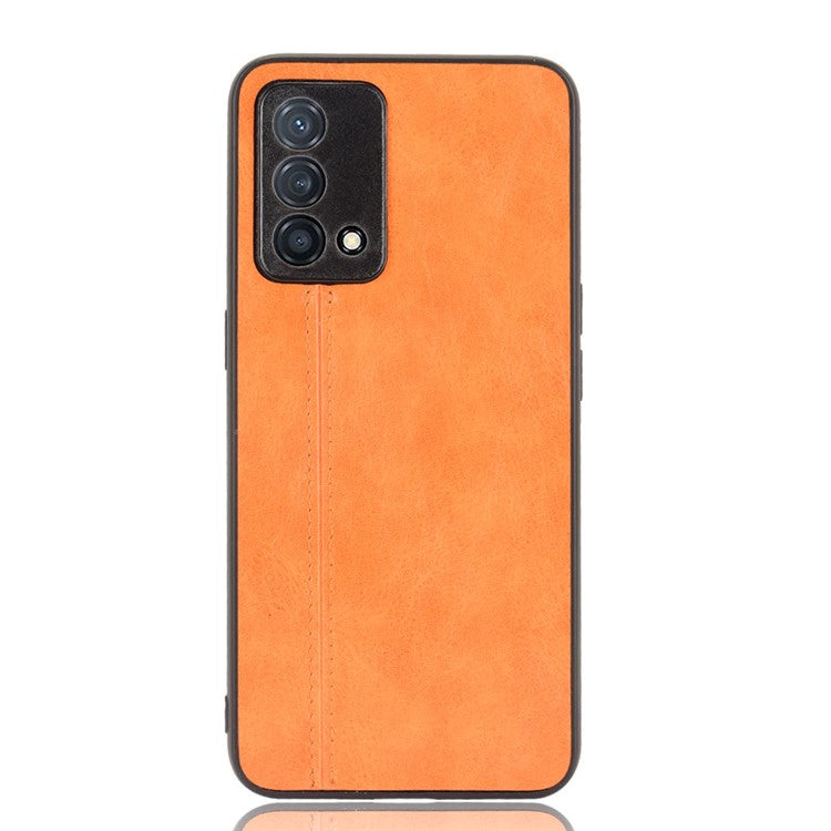 Stitching Line Design PU Leather Coated PC+TPU Protective Cell Phone Back Case for Oppo K9 - Yellow