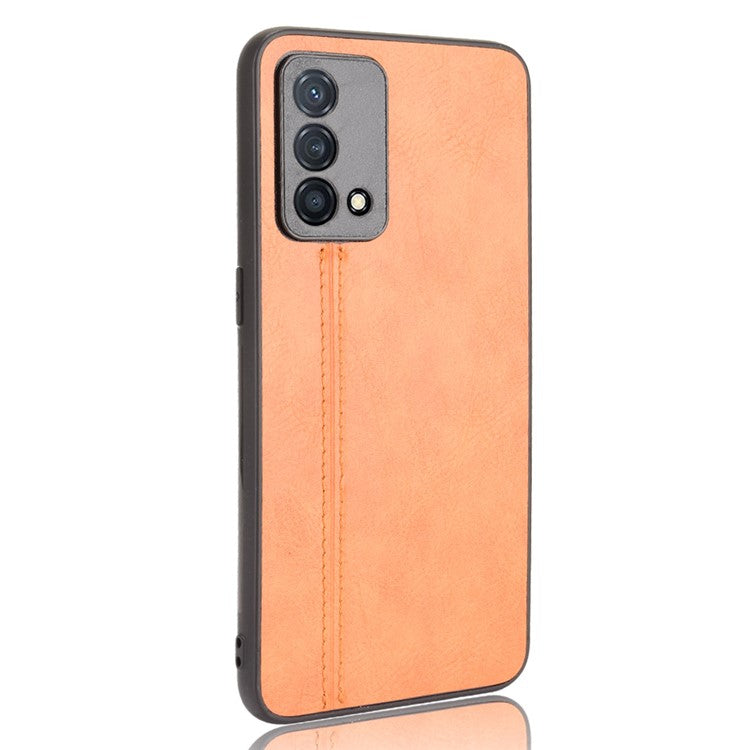 Stitching Line Design PU Leather Coated PC+TPU Protective Cell Phone Back Case for Oppo K9 - Yellow
