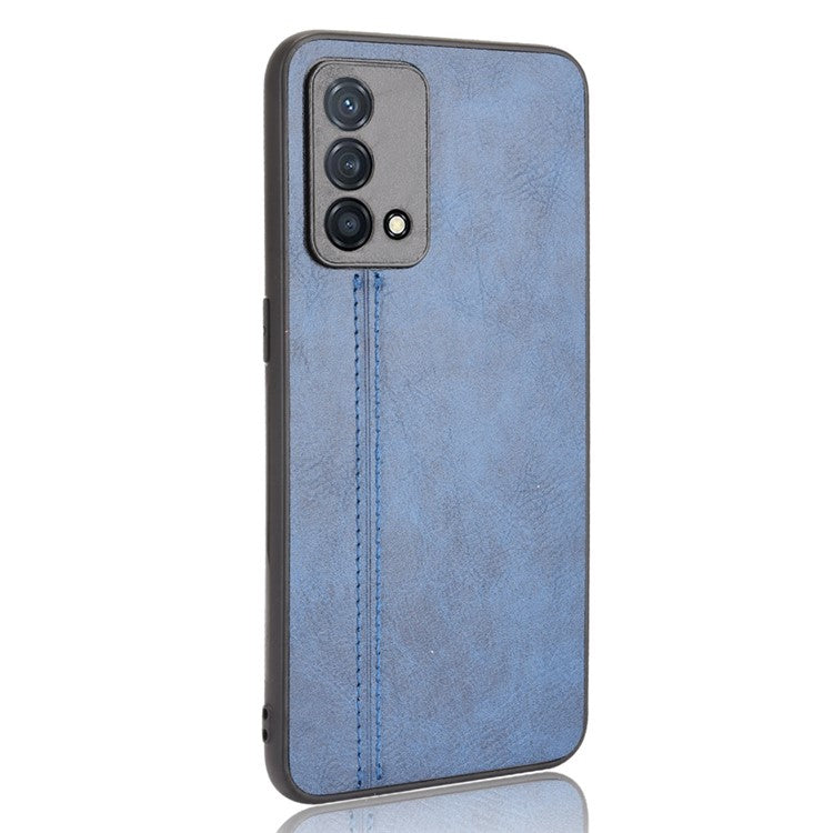 Stitching Line Design PU Leather Coated PC+TPU Protective Cell Phone Back Case for Oppo K9 - Blue