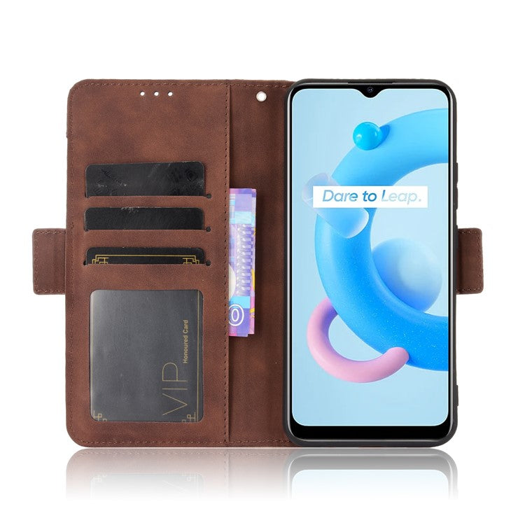 Multiple Card Slots Wallet Leather Stand Cover for Realme C11 2021 / C20 / C20A Phone Case - Brown