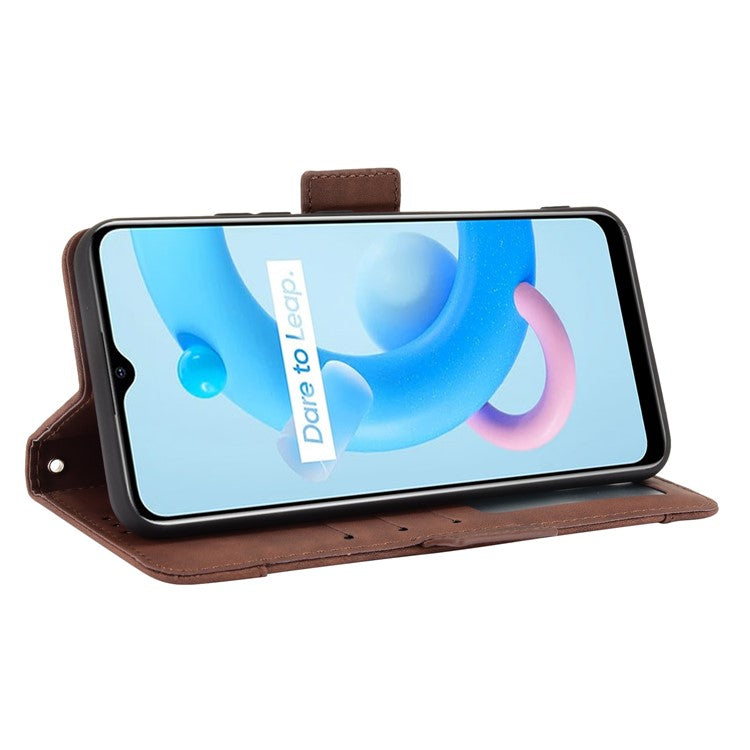 Multiple Card Slots Wallet Leather Stand Cover for Realme C11 2021 / C20 / C20A Phone Case - Brown