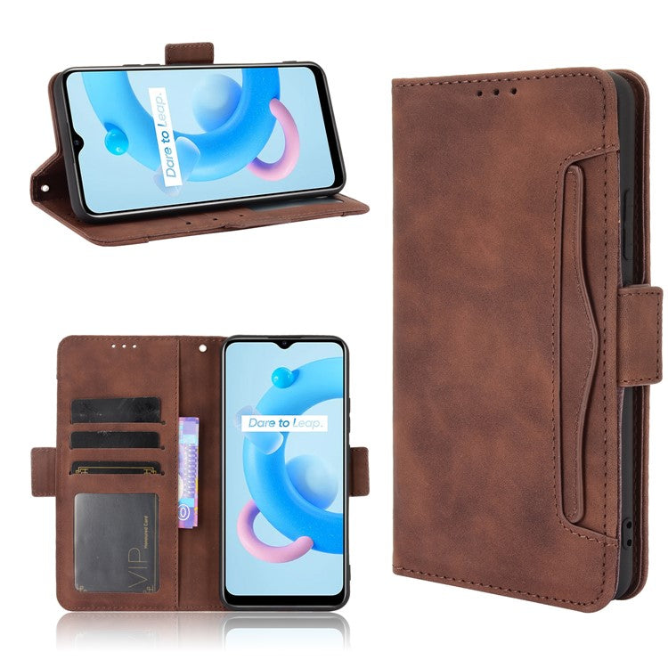 Multiple Card Slots Wallet Leather Stand Cover for Realme C11 2021 / C20 / C20A Phone Case - Brown
