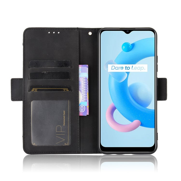 Multiple Card Slots Wallet Leather Stand Cover for Realme C11 2021 / C20 / C20A Phone Case - Black