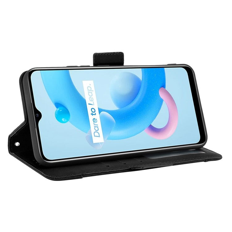Multiple Card Slots Wallet Leather Stand Cover for Realme C11 2021 / C20 / C20A Phone Case - Black