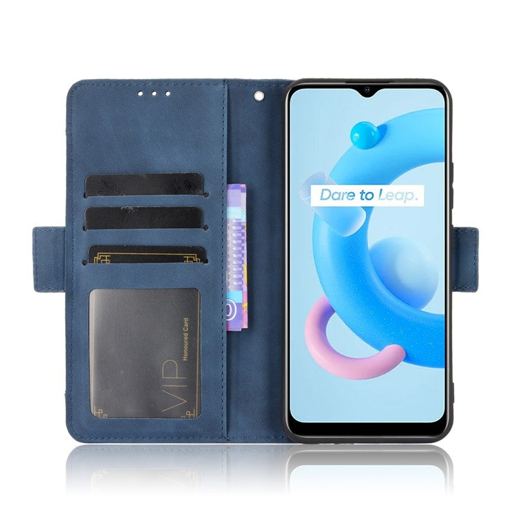 Multiple Card Slots Wallet Leather Stand Cover for Realme C11 2021 / C20 / C20A Phone Case - Blue