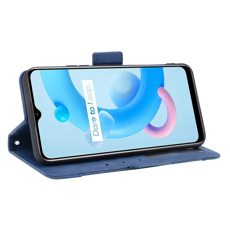 Multiple Card Slots Wallet Leather Stand Cover for Realme C11 2021 / C20 / C20A Phone Case - Blue
