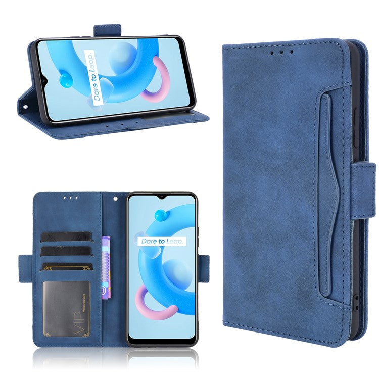 Multiple Card Slots Wallet Leather Stand Cover for Realme C11 2021 / C20 / C20A Phone Case - Blue