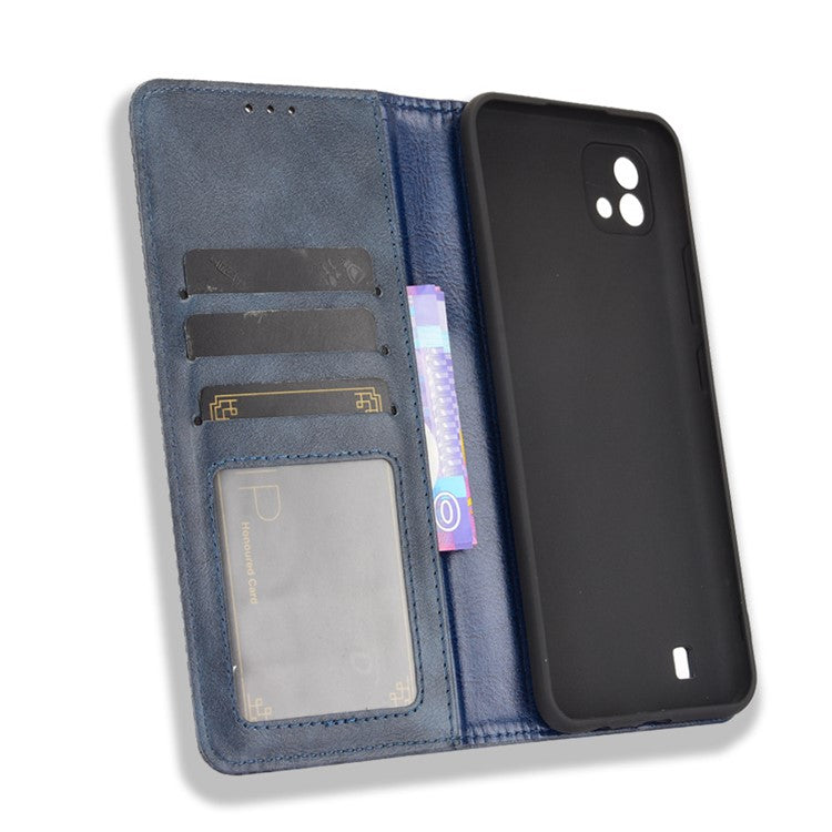 Magnetic Auto-absorbed Wallet Stand Vintage Mobile Phone Case Leather Cover for Realme C11 2021/C20/C20A - Blue