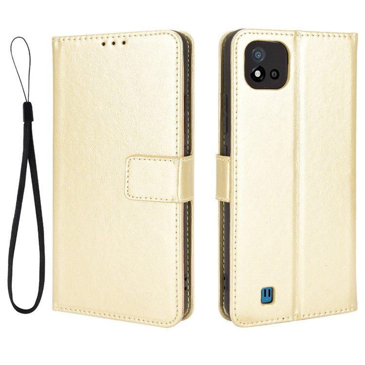 Crazy Horse Texture PU Leather Wallet Stand Phone Case Cover for Realme C11 2021/C20/C20A - Gold