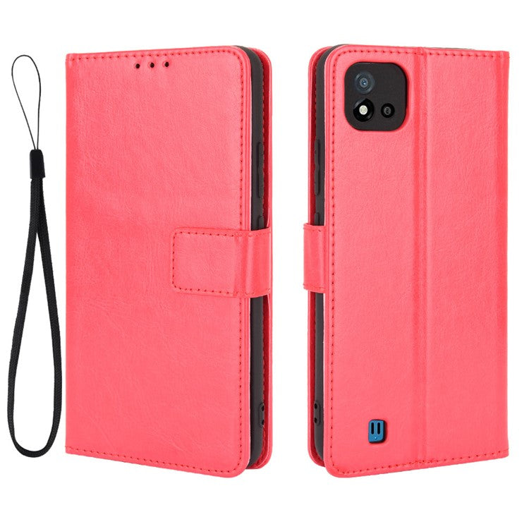 Crazy Horse Texture PU Leather Wallet Stand Phone Case Cover for Realme C11 2021/C20/C20A - Red