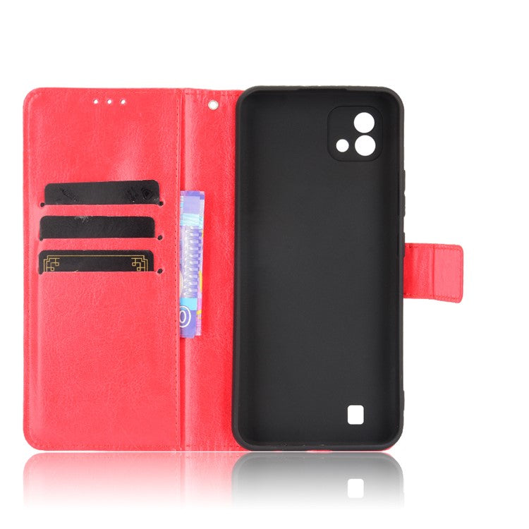 Crazy Horse Texture PU Leather Wallet Stand Phone Case Cover for Realme C11 2021/C20/C20A - Red