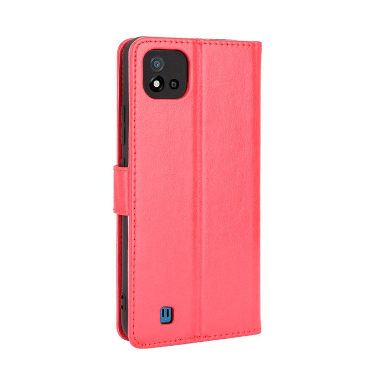 Crazy Horse Texture PU Leather Wallet Stand Phone Case Cover for Realme C11 2021/C20/C20A - Red