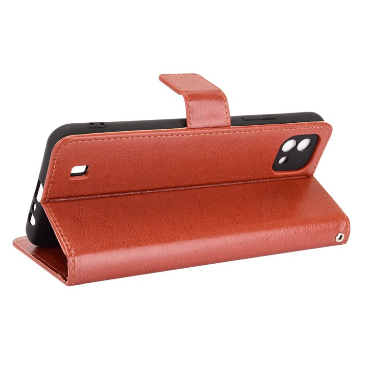 Crazy Horse Texture PU Leather Wallet Stand Phone Case Cover for Realme C11 2021/C20/C20A - Brown