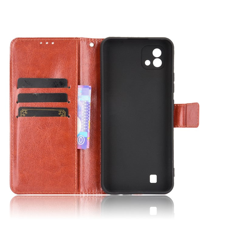 Crazy Horse Texture PU Leather Wallet Stand Phone Case Cover for Realme C11 2021/C20/C20A - Brown