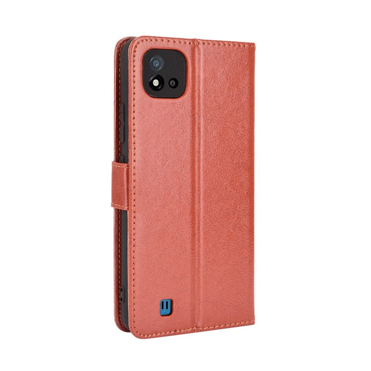 Crazy Horse Texture PU Leather Wallet Stand Phone Case Cover for Realme C11 2021/C20/C20A - Brown