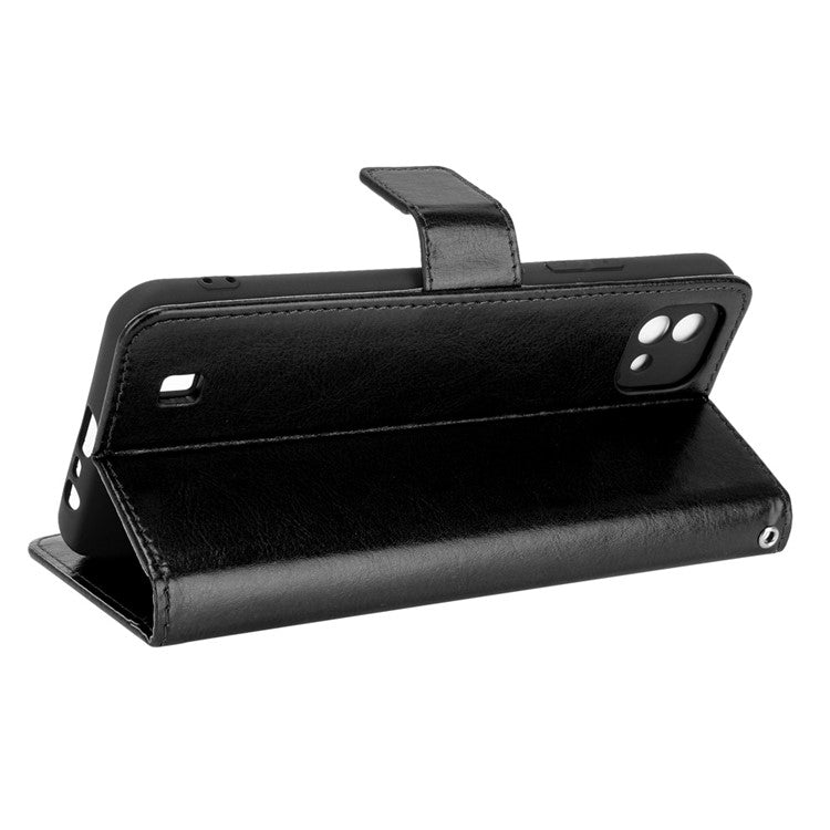 Crazy Horse Texture PU Leather Wallet Stand Phone Case Cover for Realme C11 2021/C20/C20A - Black