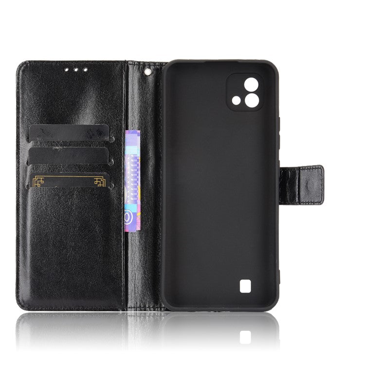 Crazy Horse Texture PU Leather Wallet Stand Phone Case Cover for Realme C11 2021/C20/C20A - Black