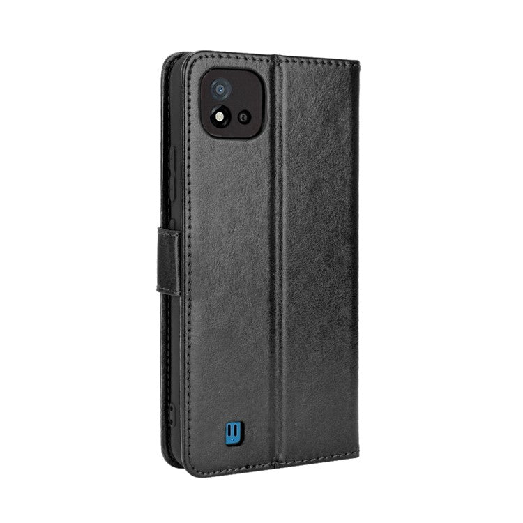 Crazy Horse Texture PU Leather Wallet Stand Phone Case Cover for Realme C11 2021/C20/C20A - Black