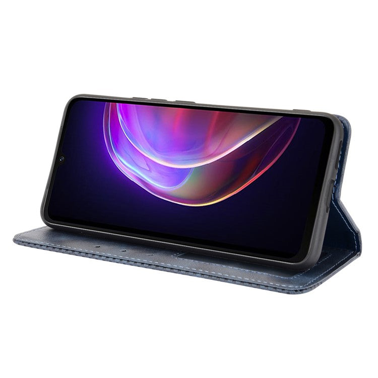 Vintage Style Magnetic Auto-absorbed Full-Protection Wallet Stand Leather Phone Shell Case for vivo V21 4G/5G - Blue