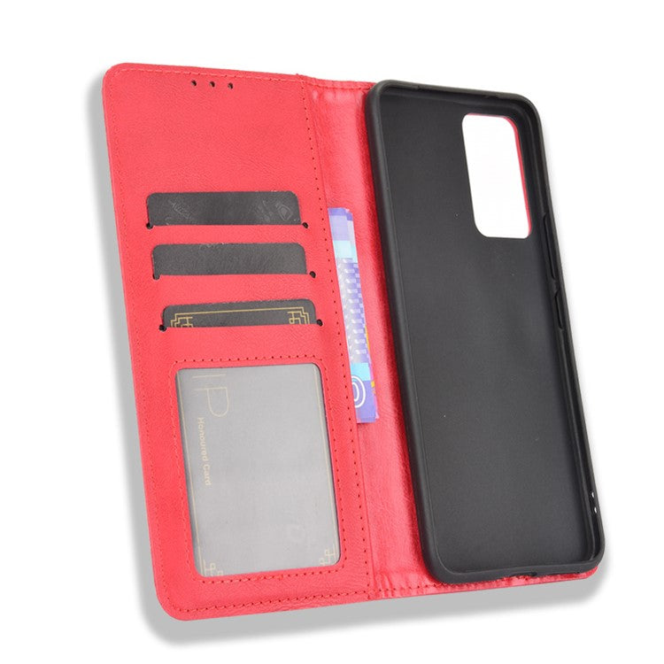 Vintage Style Magnetic Auto-absorbed Full-Protection Wallet Stand Leather Phone Shell Case for vivo V21 4G/5G - Red