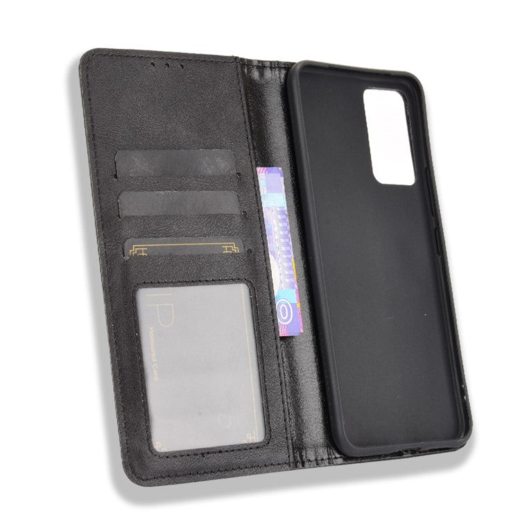Vintage Style Magnetic Auto-absorbed Full-Protection Wallet Stand Leather Phone Shell Case for vivo V21 4G/5G - Black