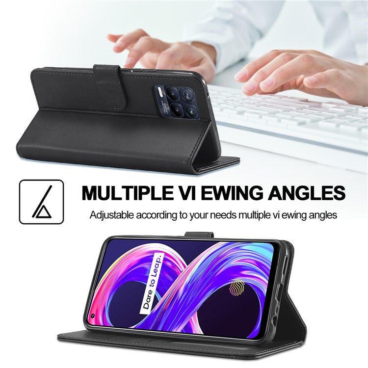 LC.IMEEKE Wallet Design Leather Phone Protector Stand Shell for Realme 8/8 Pro 4G - Black
