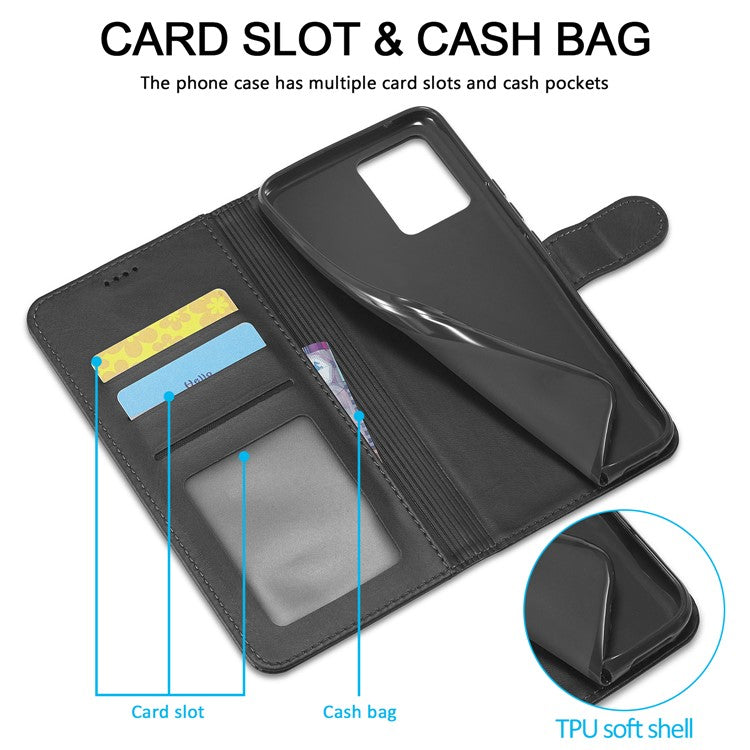 LC.IMEEKE Wallet Design Leather Phone Protector Stand Shell for Realme 8/8 Pro 4G - Black