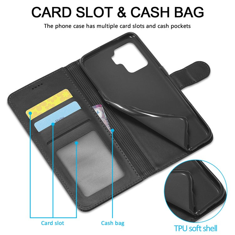 LC.IMEEKE Full Protection Wallet Design Leather Phone Protector Stand Shell for Oppo F19 Pro/A94/Reno5 F - Black