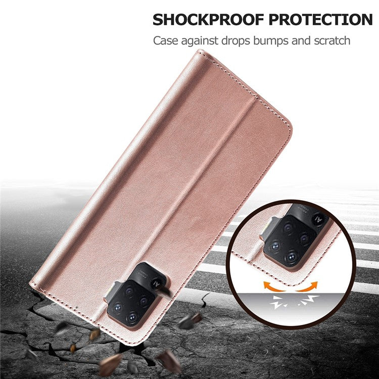LC.IMEEKE Full Protection Wallet Design Leather Phone Protector Stand Shell for Oppo F19 Pro/A94/Reno5 F - Rose Gold