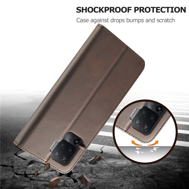 LC.IMEEKE Full Protection Wallet Design Leather Phone Protector Stand Shell for Oppo F19 Pro/A94/Reno5 F - Brown