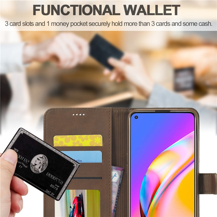 LC.IMEEKE Full Protection Wallet Design Leather Phone Protector Stand Shell for Oppo F19 Pro/A94/Reno5 F - Brown